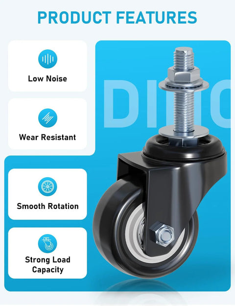 Two Inch Swivel Caster Wheels Set Of Four Heavy Duty 440 Lb Capacity Silent Noiseless Rolling With Polyurethane Wheels And M10x10 Screws