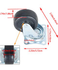 2 Inch Swivel Caster Wheels With Rubber Base And Top Plate Bearing, side view showing dimensions of wheel and plate.