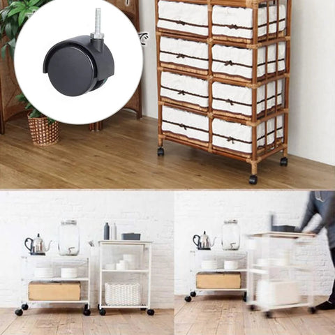 2 Inch Swivel Stem Caster Wheels With Brakes For Shelving And Furniture Replacement Durable Polypropylene Casters in use