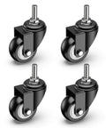 2 Inch Caster Wheels Set of 4 No Brake Swivel Casters with 3/8 Inch 16 x 1 Threaded Stem, heavy duty steel, silent black PVC.
