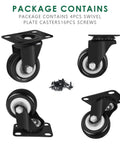 Swivel Plate Caster Wheels Replacement 2 Inch Set Of 4 Heavy Duty Industrial Casters for Furniture, includes screws.