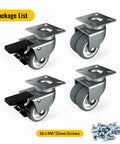 2 Inch Swivel Caster Wheels Set of 4 Heavy Duty Twin Wheel Casters with Total Lock Design TPR No Noise Wheels for Furniture Includes Screws Total Capacity 880 Lbs