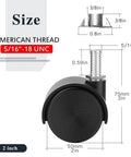 2 Inch Furniture Casters Set Of 4 With 5/16 Inch Threaded Stems Nylon Wheels Black Swivel Casters