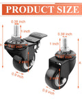 Four Pack Of 2 Inch Stem Casters Heavy Duty Swivel Casters With Brakes And Without Brakes dimensions shown