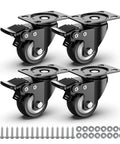2 Inch Caster Wheels Heavy Duty Swivel Casters With Safety Brake Set Of 4 High Load Capacity 600 Lbs Total For Industrial Equipment Or Furniture Durable Steel Housing Ideal For Flight Cases Mobile Workstations Trolleys And More, shown with mounting hardware
