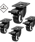 2 Inch Caster Wheels Heavy Duty Set of 4 Locking Swivel Casters with Top Plate Non Marking Black TPR Wheels for Carts Furniture