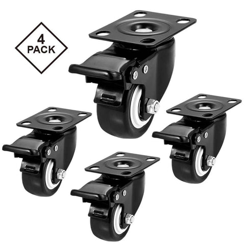 2 Inch Caster Wheels Heavy Duty Set of 4 Locking Swivel Casters with Top Plate Non Marking Black TPR Wheels for Carts Furniture