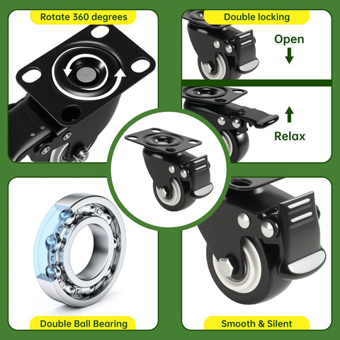 2 Inch Heavy Duty Swivel Plate Casters Set Of 4 With Quiet Rolling And Locking Mechanism details and close-ups, ideal for furniture.