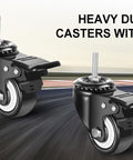 2 Inch Swivel Stem Wheels One Quarter Twenty Threaded Stem Caster Imperial Threaded Stem Mute No Noise Premium PU Wheel With Brake For Furniture And Industry