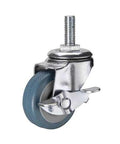 2" inch Caster Wheel Threaded - Stem w/ Brake Stainless Steel TPR, Light Duty design, 50mm diameter, 110lb load capacity.