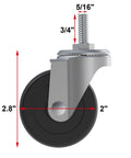 2 Inch Swivel Threaded Casters With Five Sixteenth Inch Stem Eighteen Threads Per Inch And Three Quarter Inch Length Polyurethane Rubber Wheels 360 Degree Rotation Without Brakes Pack Of Four Includes Nuts And Wrench For Easy Installation