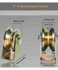 Front and side view of Heavy Duty 2 Inch V Groove Wheel Caster With Bracket For Inverted Track And Sliding Gates.