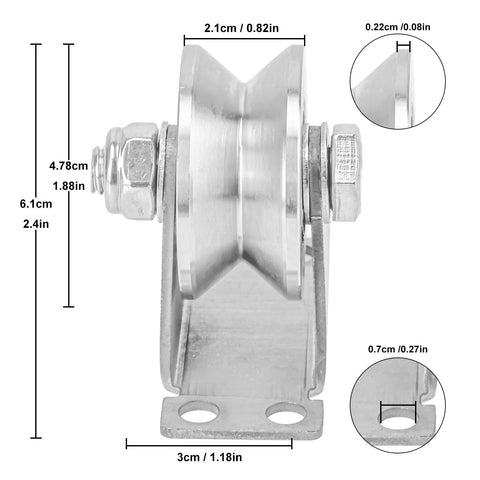 4 Pack 2 Inch V Groove Wheel Pulley Set In 201 Stainless Steel With Screws, 880 Lbs Load Capacity Silent Bearing dimensions