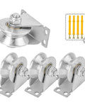 4 Pack 2 Inch V Groove Wheel Pulley Set In 201 Stainless Steel With Screws, 880 Lbs Load Capacity Silent Bearing V Groove Caster