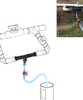 Installation diagram and photo of 2 Inch Venturi Fertilizer Injector for irrigation systems in a drip and sprinkler setup.