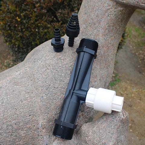 2 Inch Venturi Fertilizer Injector For Irrigation Systems Drip And Sprinkler Setup with accessories on stone surface