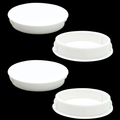 2 Inch White Nylon Hole Plugs For Round Holes, Flush Snap In Panel Inserts For Cabinets, Furniture, Cupboards And Shelves, 4 Piece Set