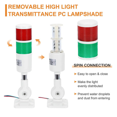 2 Layer LED Warning Signal Light Tower with Built In Buzzer 12 to 24V 10A Industrial Stack Light for Factories and Machinery