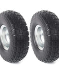 2 Pack 10 Inch Solid Rubber Tire Wheels, 4.10/3.50-4 Flat Free Replacement Tires with 5/8 Inch Bearings, Steel Rim