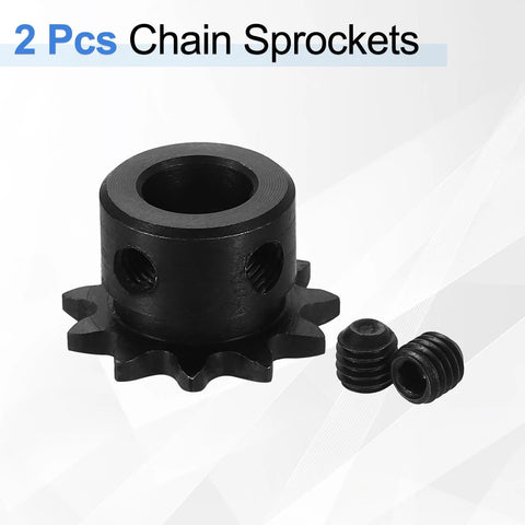2 Pack Size 25 Chain Roller Sprocket 11 Tooth 10mm Bore For ISO 04C Roller Chain C45 Carbon Steel With Black Oxide Finish