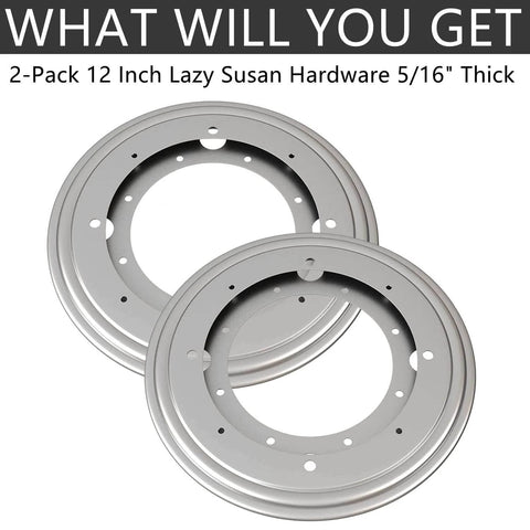 2 Pack 12 Inch Heavy Duty Lazy Susan Turntable Bearings, Galvanized Steel Swivel Bases with 5/16 Thickness, top view.