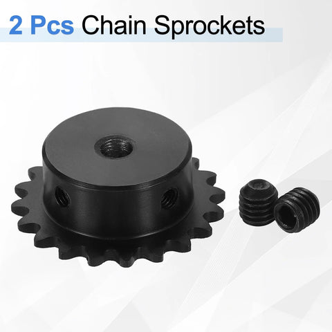 2 Pack 25 Roller Chain Sprocket For ISO 04C Chain, 20 Tooth, C45 Carbon Steel With Black Oxide Finish, side view with set screws
