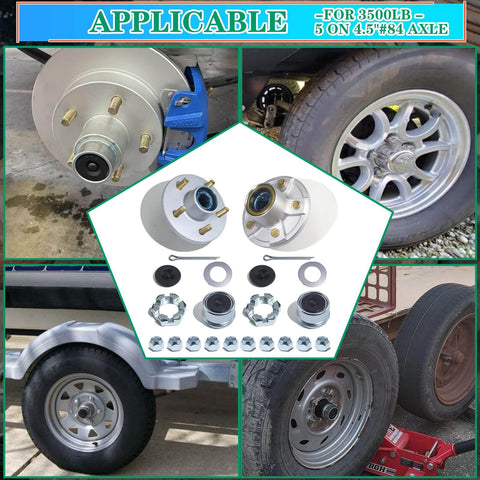 2 Pack 3500 Lb Pre Lubricated Trailer Idler Hub Kit 5 On 4.5 Inch For 1-1/16 To 1-3/8 Inch Tapered Spindle EZ Lube With L44649 L68149 Bearings And Grease Seal OZISENS installed on trailer