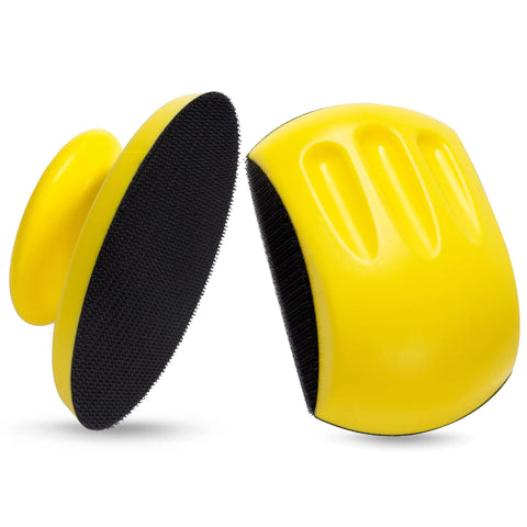 2 Pack 5 Inch Round And Mouse Shaped Foam Hand Sanding Blocks With Hook And Loop, yellow foam for woodworking and crafts
