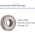 2 Pack 6000Z Deep Groove Ball Bearings 10mm x 26mm x 8mm Stainless Steel Double Shielded Pre Lubricated