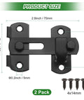 Product size details of 2 Pack Flip Latch Gate Latch Set 3 Inch Stainless Steel Flip Sliding Barn Door Lock with screws, matte black.