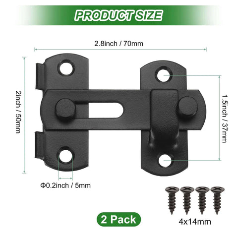 Product size details of 2 Pack Flip Latch Gate Latch Set 3 Inch Stainless Steel Flip Sliding Barn Door Lock with screws, matte black.
