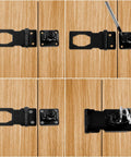 Two Pack 2.5 Inch Hasp Lock With Keys Flat Black Stainless Steel Cabinet Latch shown installed on wooden cabinet doors