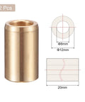 2 Pack Cast Brass Self Lubricating Sleeve Bearings With 8mm Bore 12mm OD And 20mm Length shown with dimensional diagram