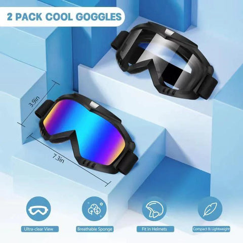 2 Pack Dirt Bike Goggles For Motorcycle ATV Riding Ski Racing Windproof Glasses featuring black and white frames