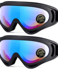 2 Pack Family Snow Ski Goggles For Men Women Youth Kids All Ages with blue tinted lenses and UV protection