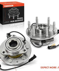 2 Pack Front Wheel Bearing and Hub Assembly for 4WD Chevy Silverado Sierra SUVs with 6 Lug and ABS Sensor, shown with packaging