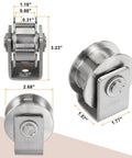 2 Pack 2.7 Inch H Groove Wheel Sliding Gate Caster with Bracket for Inverted Track, stainless steel, dimensions shown
