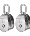 2pcs M50 Double Pulley Block, Stainless Steel Swivel Rigging Lifting Wheel Fixed Pulley, front view