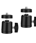 Two Pack Universal 1/4 Inch Mini Ball Head Mount With 360 Degree Rotation For DSLR Cameras, Tripods, Black Metal Construction