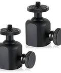 2 Pack Mini Ball Heads With One Quarter Inch Mounting Screw, 360 Degree Horizontal Rotation And 90 Degree Tilt, black aluminum