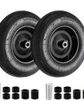✝️ (2 pack) 4.80/4.00-8 tire and wheel, 16" pneumatic wheelbarrow tires with 3" centered hub and 3/4" bearings, shown with adapters