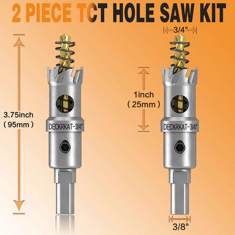 2-Pack 3/4 Inch Tungsten Carbide Tipped Hole Saws Set With Heavy Duty 19mm Cutters And Spring Loaded Pilot Bits for metals