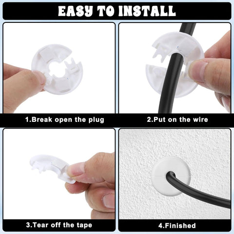 Installation steps for 2 Pack Wall Grommets For Cables Pass Through Anti Slip Hole Covers For Walls And Furniture White, showing easy setup.