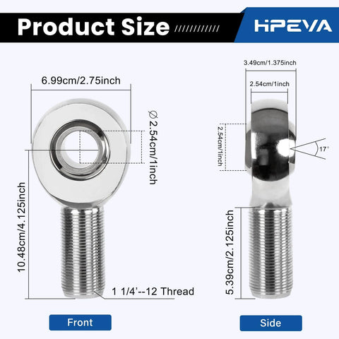 2 Pair 1.25 Heim Joints Rod End Kit with Right and Left Hand Threads, Heat Treated Chromoly Joints with size dimensions