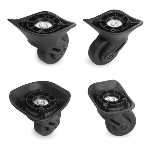 2 Pcs Luggage Replacement Wheels Model A73 with 360 Degree Swivel Rubber Casters, showing various angles and design features.