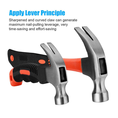 Two Piece Hammer Set With An 8 Oz Mini Stubby Claw Hammer And A 16 Oz Fiberglass General Purpose Claw Hammer Soft Non Slip Handle And Heat Treated Head For Tight Spaces And Demolition Tasks Ideal For Home Projects And Pros