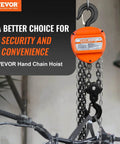 2 Ton Hand Chain Hoist 4400 Lbs Capacity 10 Ft Lift with G80 Galvanized Chain and Double Pawl Brake showcased in a workshop setting.