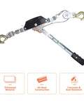 2 Ton Dual Gear Come Along Winch With Steel Cable 5mm 78 Inch Length 2 Hook Hand Puller showing dual hooks and steel construction.
