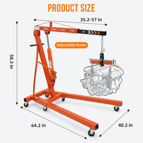 Heavy Duty Beefy 4000 Lb Engine Hoist With Lever And Tilting Boom Folding Cherry Picker Hydraulic Engine Lift Shop Crane On 6 Iron Caster Wheels Telescopic Boom 2 Ton Orange GarveeTech