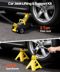 Low Profile Floor Jack 2 Ton With Stands By VEVOR Beefy Workhorse Hydraulic Trolley Car Lift For Low Clearance Sports Cars And SUVs 4400 Lb
